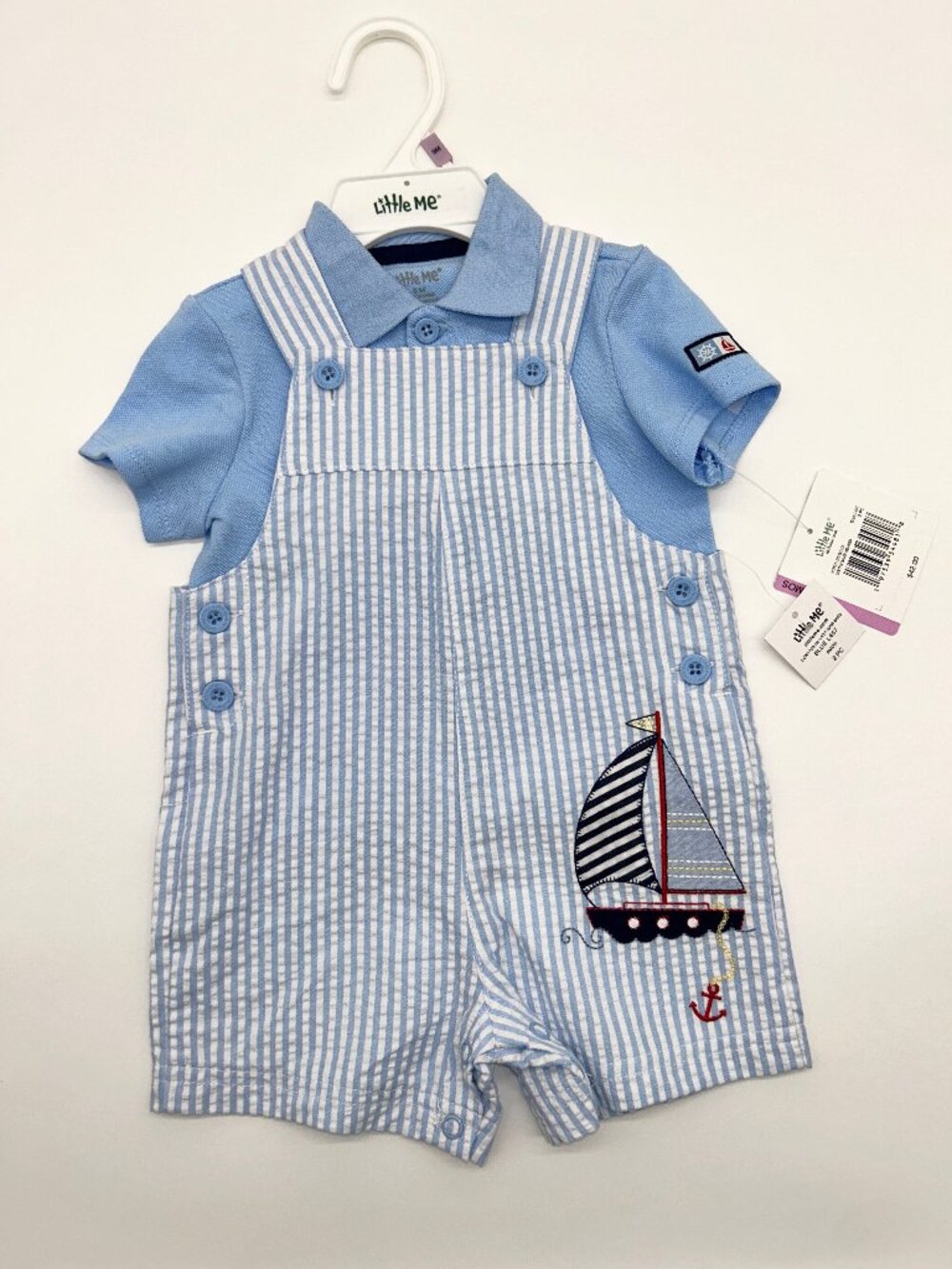 NWT Little Me Boys 9M Cotton 2pc Nautical Overall Set